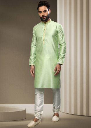Green Jacquard Kurta Pajama In Woven Work