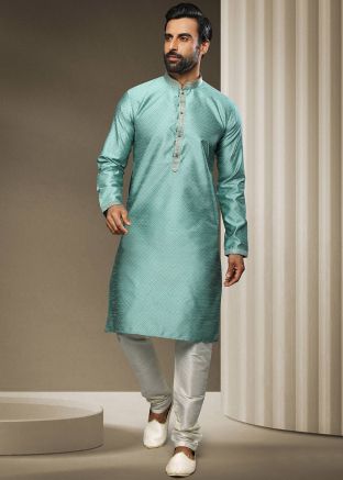 Green Jacquard Woven Detailed Kurta Pajama 