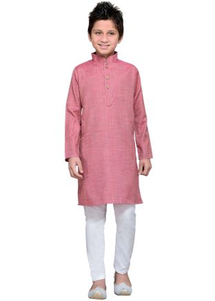 Readymade Dull Pink Kids Kurta Pajama in Cotton
