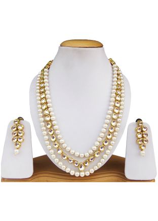 Indian Jewelry Online: Buy Multilayer Pearl White And Kundan Necklace Set USA