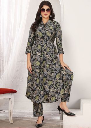 Black Digital Print Chanderi Kurta Set