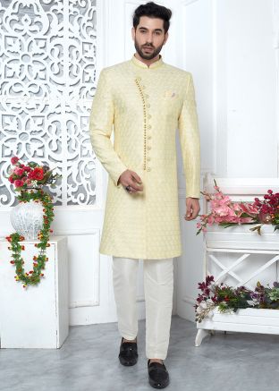 Yellow Woven Indo Western Sherwani
