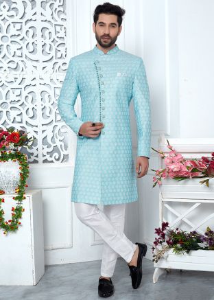 Blue Woven Indo Western Sherwani