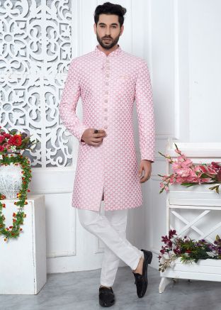 Pink Woven Indo Western Sherwani