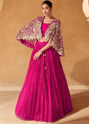 Pink Embellished Cape Style Skirt Set