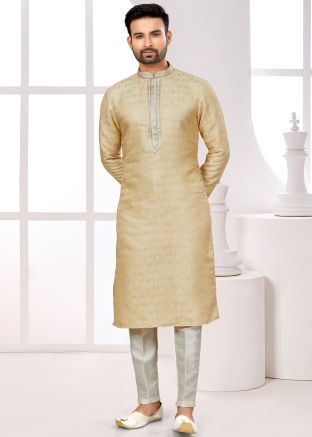 Golden Woven Kurta Pajama In Jacquard