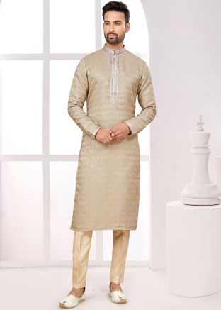Golden Woven Kurta Pajama In Jacquard