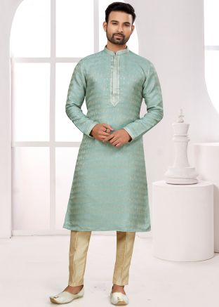 Blue Woven Kurta Pajama In Jacquard