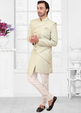 Green Woven Indo Western Sherwani