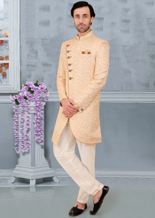 Peach Woven Indo Western Sherwani