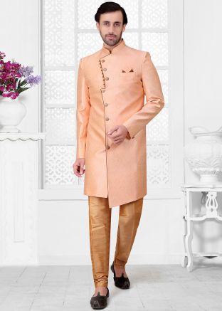 Peach Woven Indo Western Sherwani