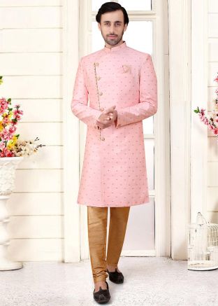 Pink Woven Indo Western Sherwani