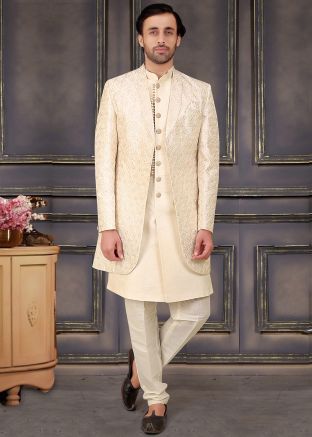 Cream Woven Indo Western Sherwani