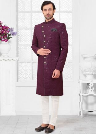 Purple Embroidered Indo Western Sherwani