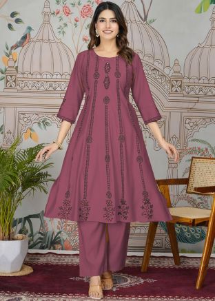 Purple Printed Kurta Set In Viscose