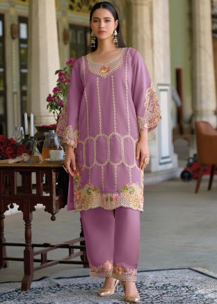 Purple Kurta Set In Cut Work