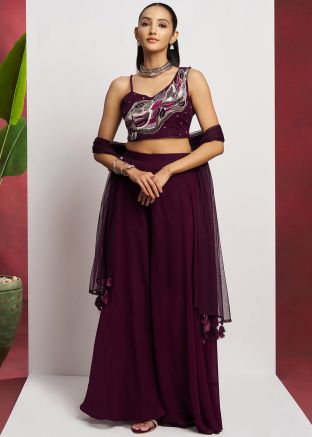 Purple Embroidered Top & Bottom Set