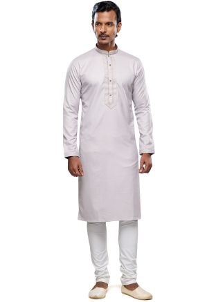 Grey Embroidered Kurta Pajama In Art Silk