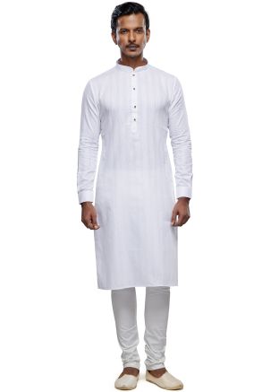 White Embroidered Kurta Pajama In Art Silk