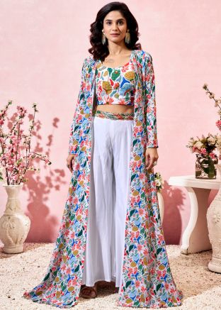 Multicolor Digital Print Top & Bottom With Jacket