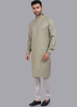 Laurel Green Kurta Pajama Set In Art Silk