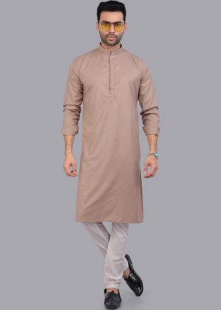 Brown Readymade Mens Plain Kurta Pajama Set