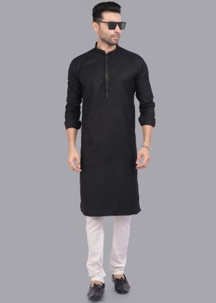 Black Readymade Plain Kurta Pajama Set