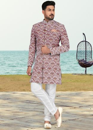 Maroon Embroidered Indo Western Sherwani