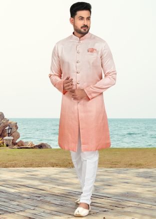 Shaded Peach Mens Indo Western Sherwani Set