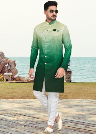 Shaded Green Mens Indo Western Sherwani & Pajama
