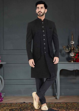 Black Indo Western Sherwani