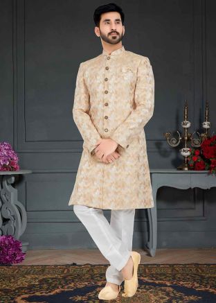 Peach Woven Indo Western Sherwani