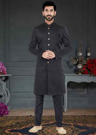 Black Woven Indo Western Sherwani