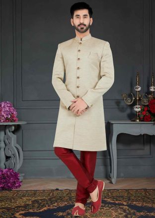 Beige Indo Western Sherwani Set