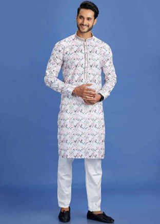 Multicolor Digital Printed Kurta Pajama In Cotton