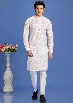 Pink Digital Printed Kurta Pajama In Cotton