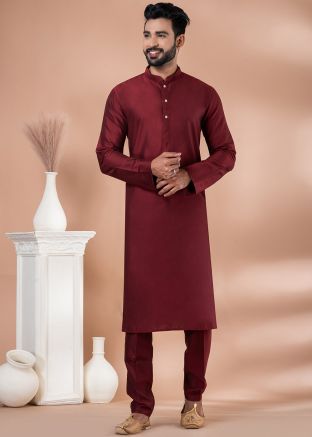 Mens Maroon Kurta Pajama In Viscose