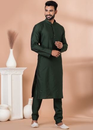 Dark Green Mens Kurta Pajama In Viscose