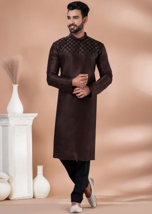 Brown Readymade Kurta Pajama For Men