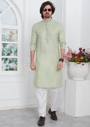 Pastel Green Embroidered Kurta Pajama