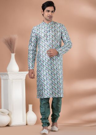 Multicolor Readymade Digital Printed Cotton Mens Kurta Pajama