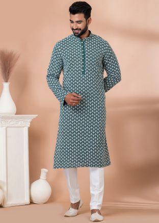 Blue Embroidered Kurta Pajama In Georgette