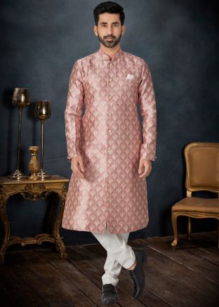 Pink Woven Indo Western Sherwani