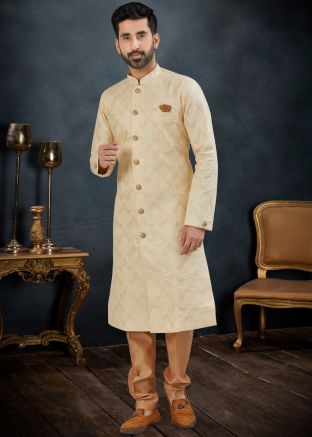Cream Woven Indo Western Sherwani