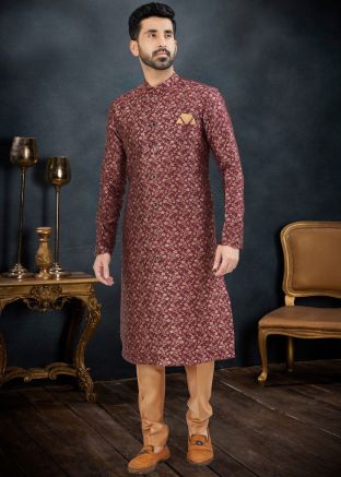 Purple Woven Indo Western Sherwani