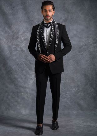 Black Embroidered Mens Tuxedo Set