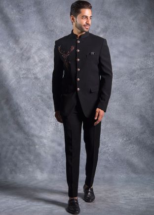 Black Handwork Embroidered Bandhgala Jodhpuri Set