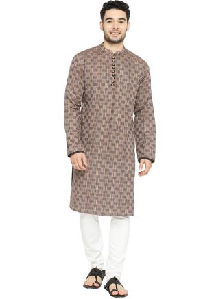 Brown Readymade Cotton Mens Kurta Pajama In Digital Print