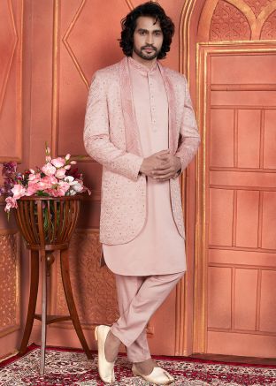 Pink Embroidered Indo Western Sherwani