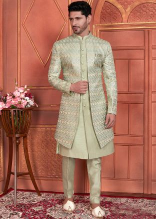 Green Embroidered Indo Western Sherwani